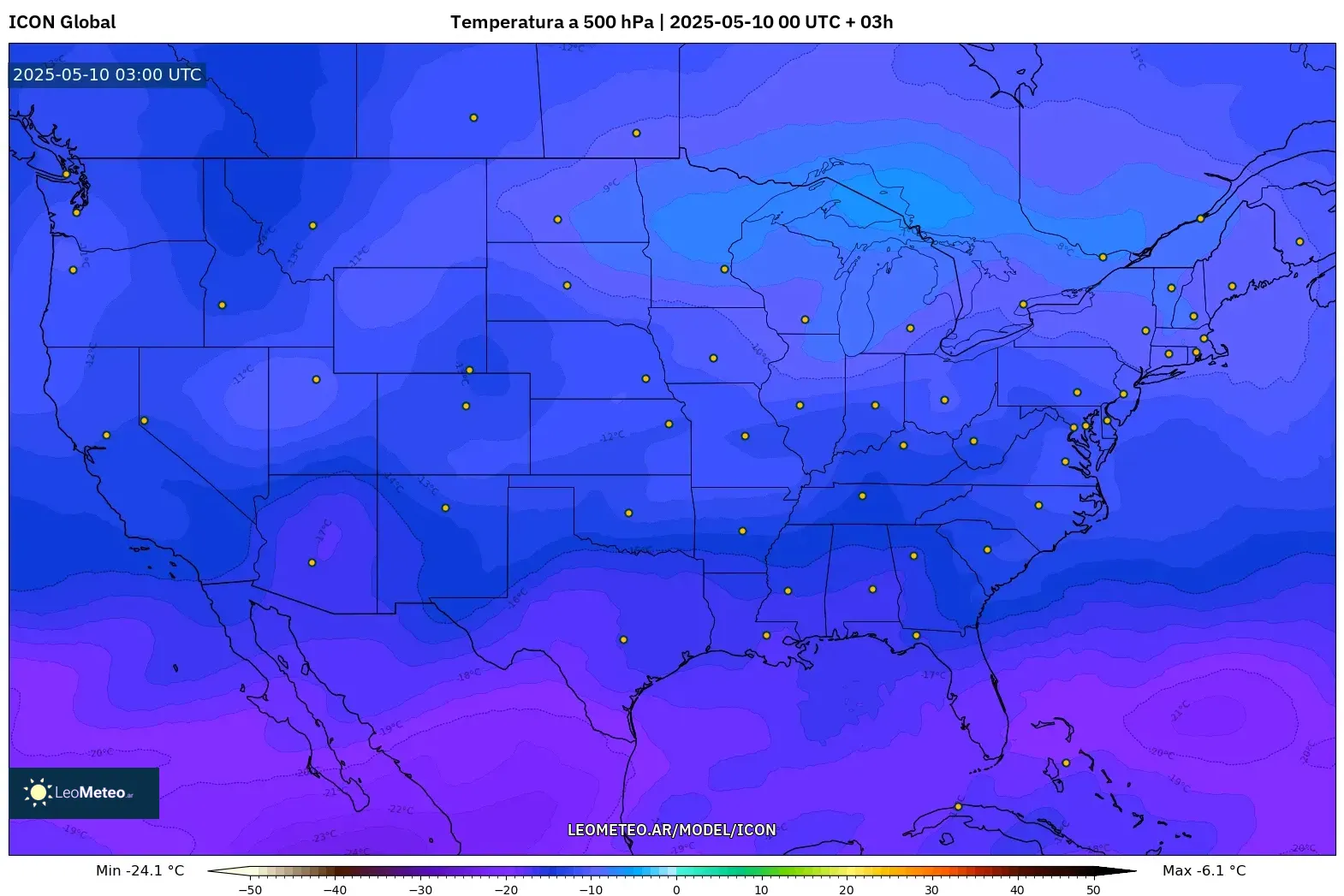 ICON - Estados Unidos, Temperatura a 500 hPa ICON - Estados Unidos, Temperatura a 500 hPa