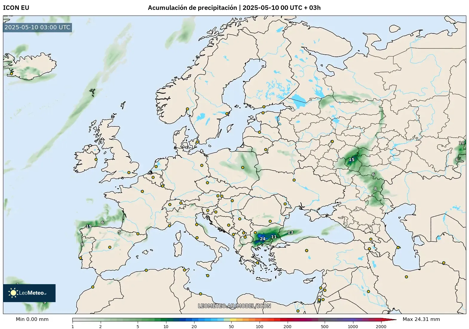 ICON - Europa, Acumulación de precipitación