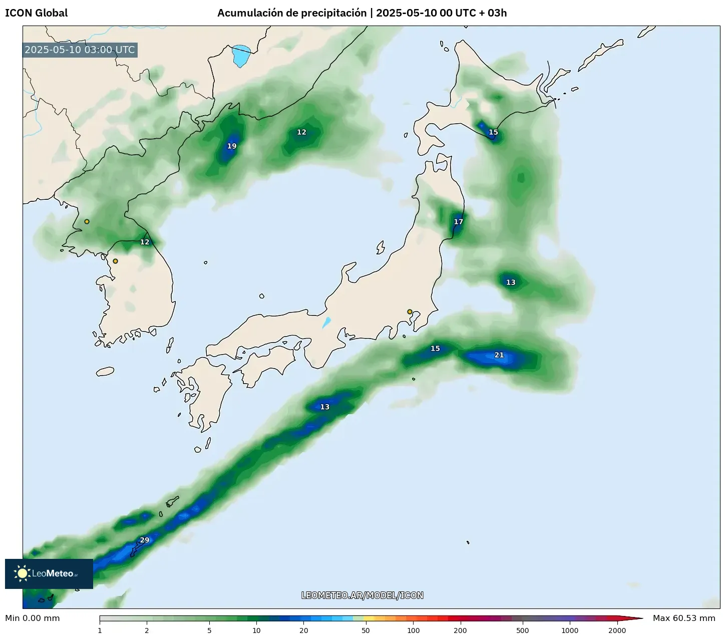 ICON - Japón, Acumulación de precipitación ICON - Japón, Acumulación de precipitación