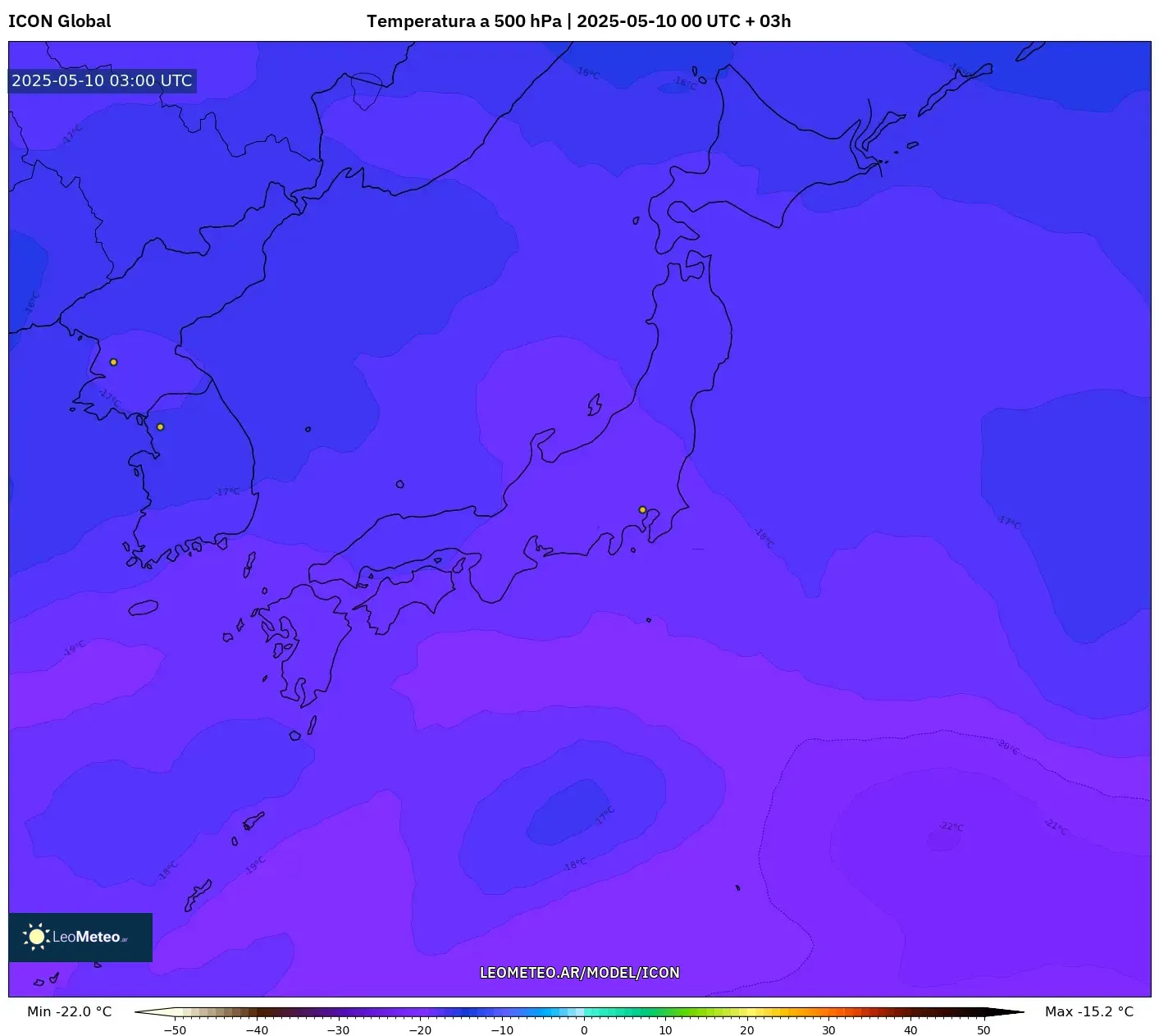ICON - Japón, Temperatura a 500 hPa ICON - Japón, Temperatura a 500 hPa