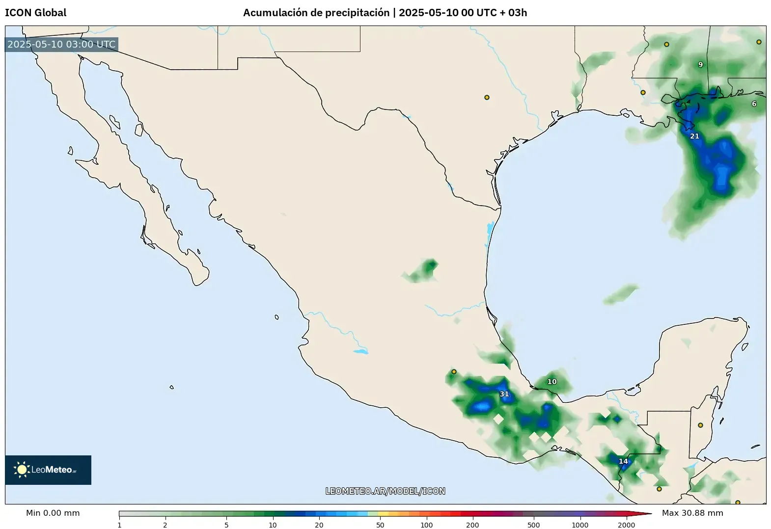 ICON - México, Acumulación de precipitación ICON - México, Acumulación de precipitación
