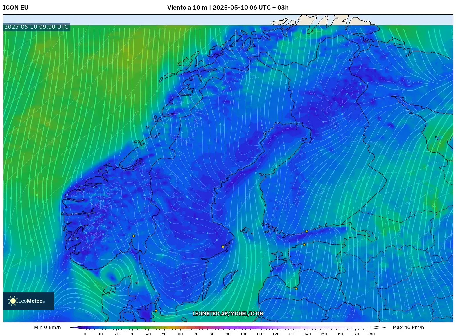ICON - Escandinavia, Viento a 10 m ICON - Escandinavia, Viento a 10 m