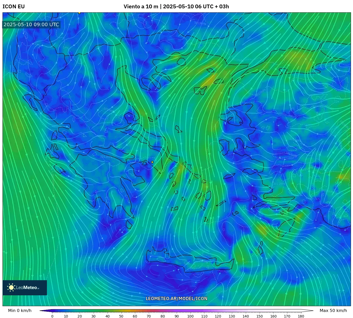 ICON - Grecia, Viento a 10 m ICON - Grecia, Viento a 10 m