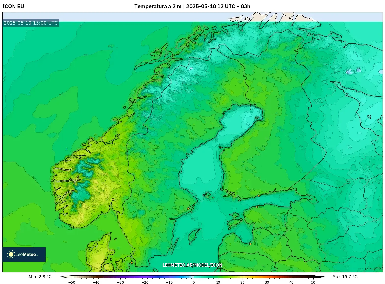 ICON - Escandinavia, Temperatura a 2 m ICON - Escandinavia, Temperatura a 2 m