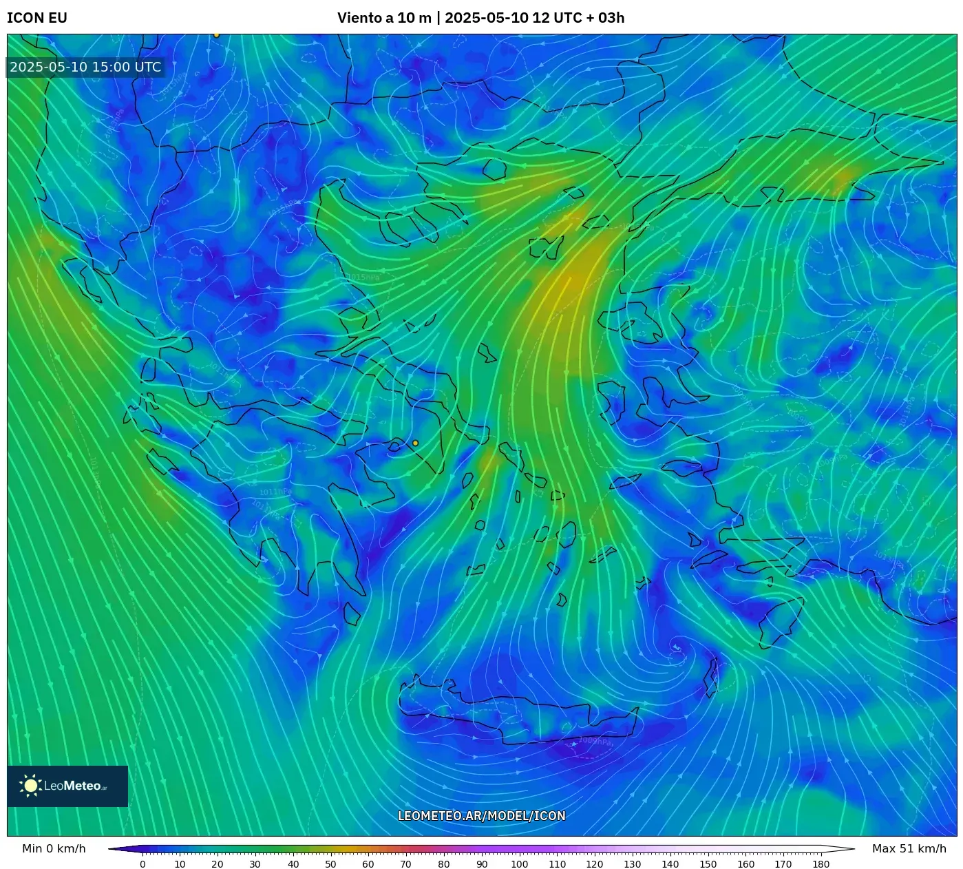ICON - Grecia, Viento a 10 m ICON - Grecia, Viento a 10 m