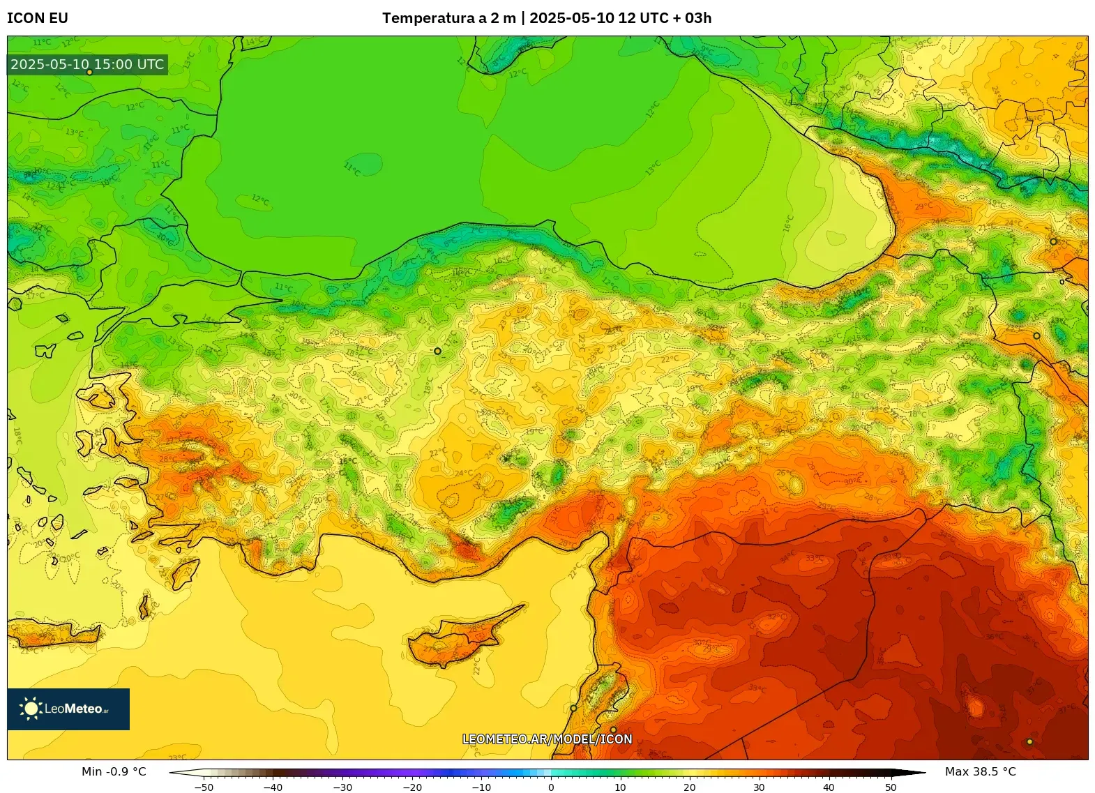ICON - Turquía, Temperatura a 2 m ICON - Turquía, Temperatura a 2 m