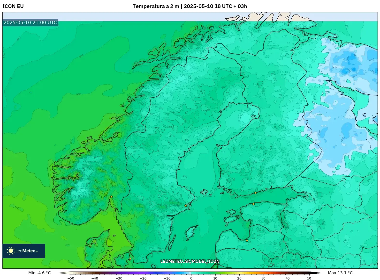 ICON - Escandinavia, Temperatura a 2 m ICON - Escandinavia, Temperatura a 2 m