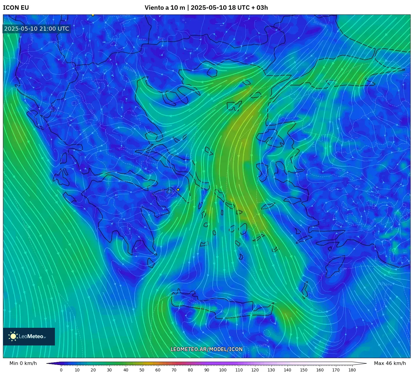 ICON - Grecia, Viento a 10 m ICON - Grecia, Viento a 10 m