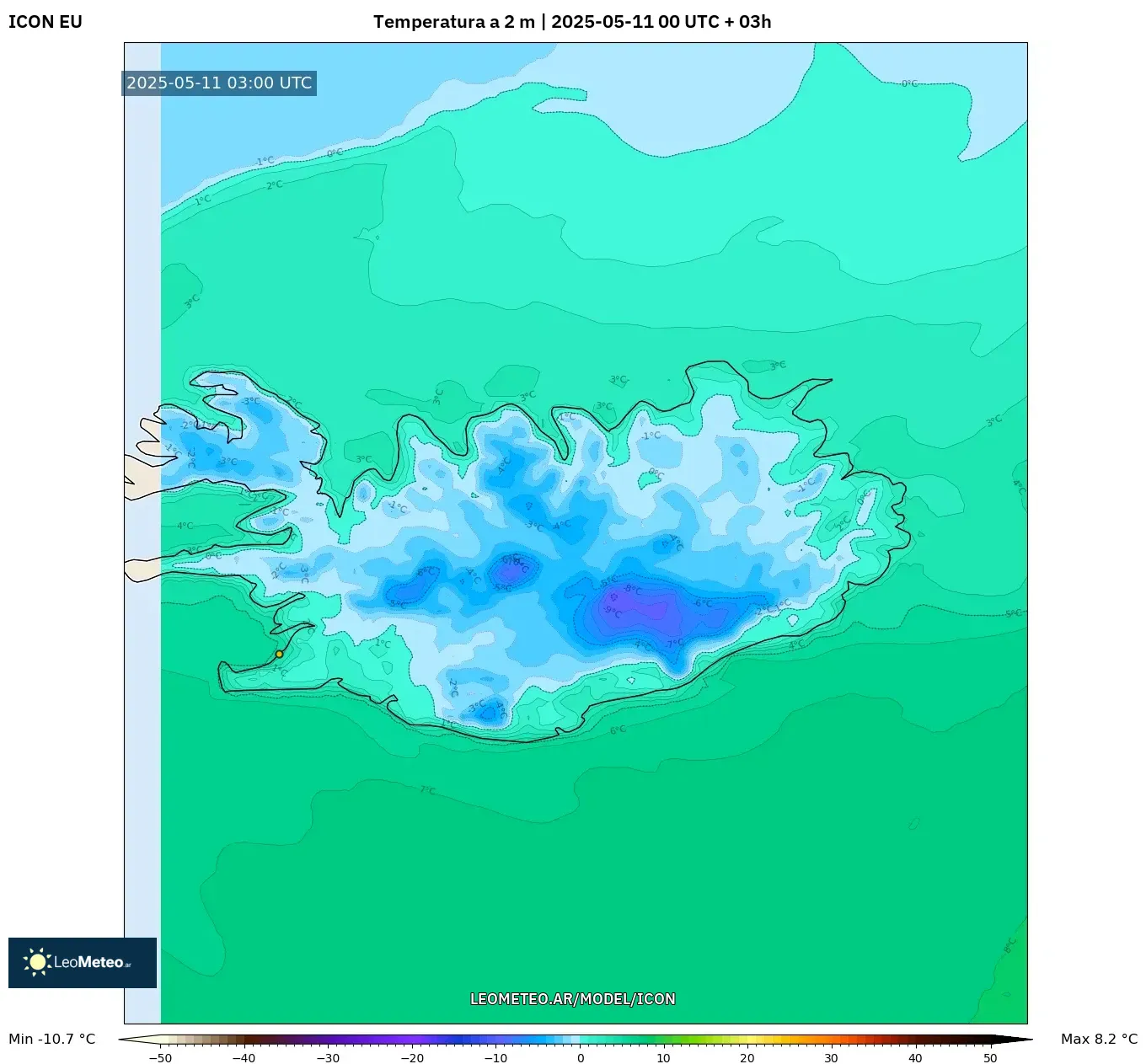 ICON - Islandia, Temperatura a 2 m ICON - Islandia, Temperatura a 2 m