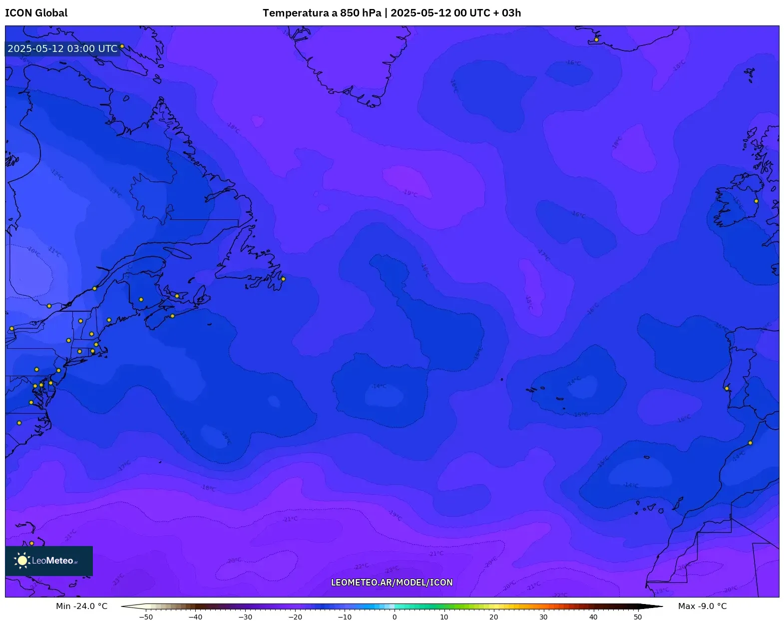 ICON - Norte Atlántico, Temperatura a 850 hPa ICON - Norte Atlántico, Temperatura a 850 hPa