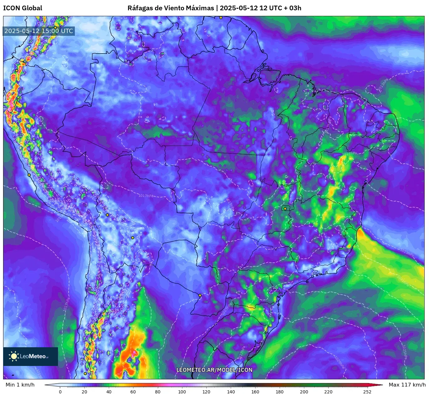 ICON - Brasil, Ráfagas de Viento Máximas ICON - Brasil, Ráfagas de Viento Máximas