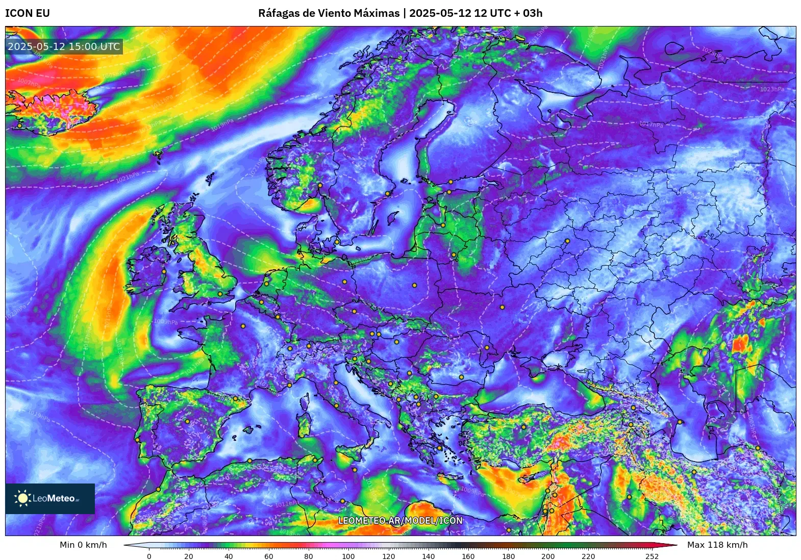 ICON - Europa, Ráfagas de Viento Máximas