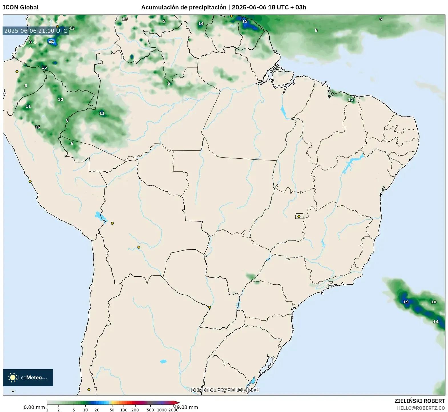 ICON model - Brasil, Acumulación de precipitación ICON model - Brasil, Acumulación de precipitación