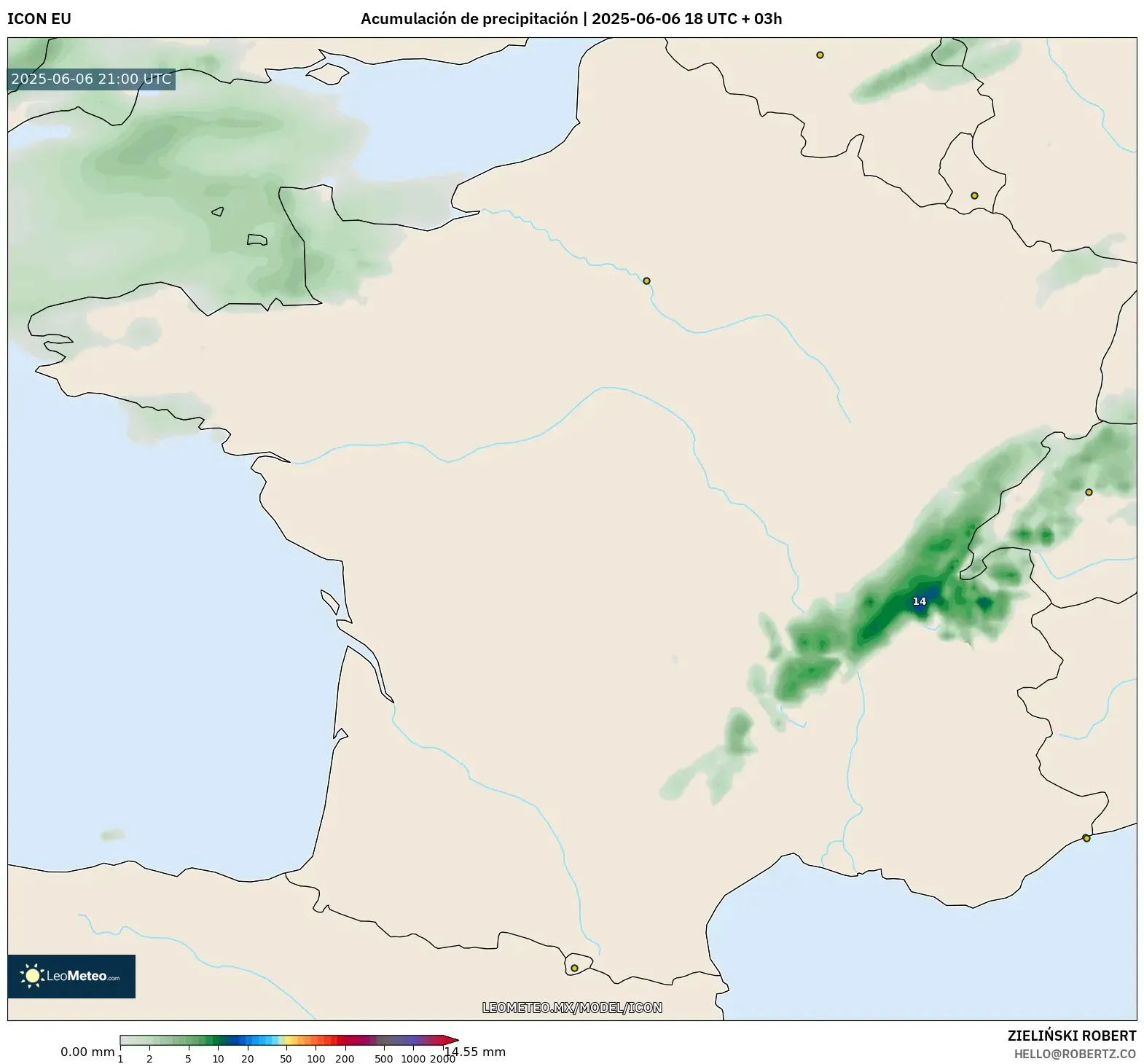 ICON model - Francia, Acumulación de precipitación ICON model - Francia, Acumulación de precipitación