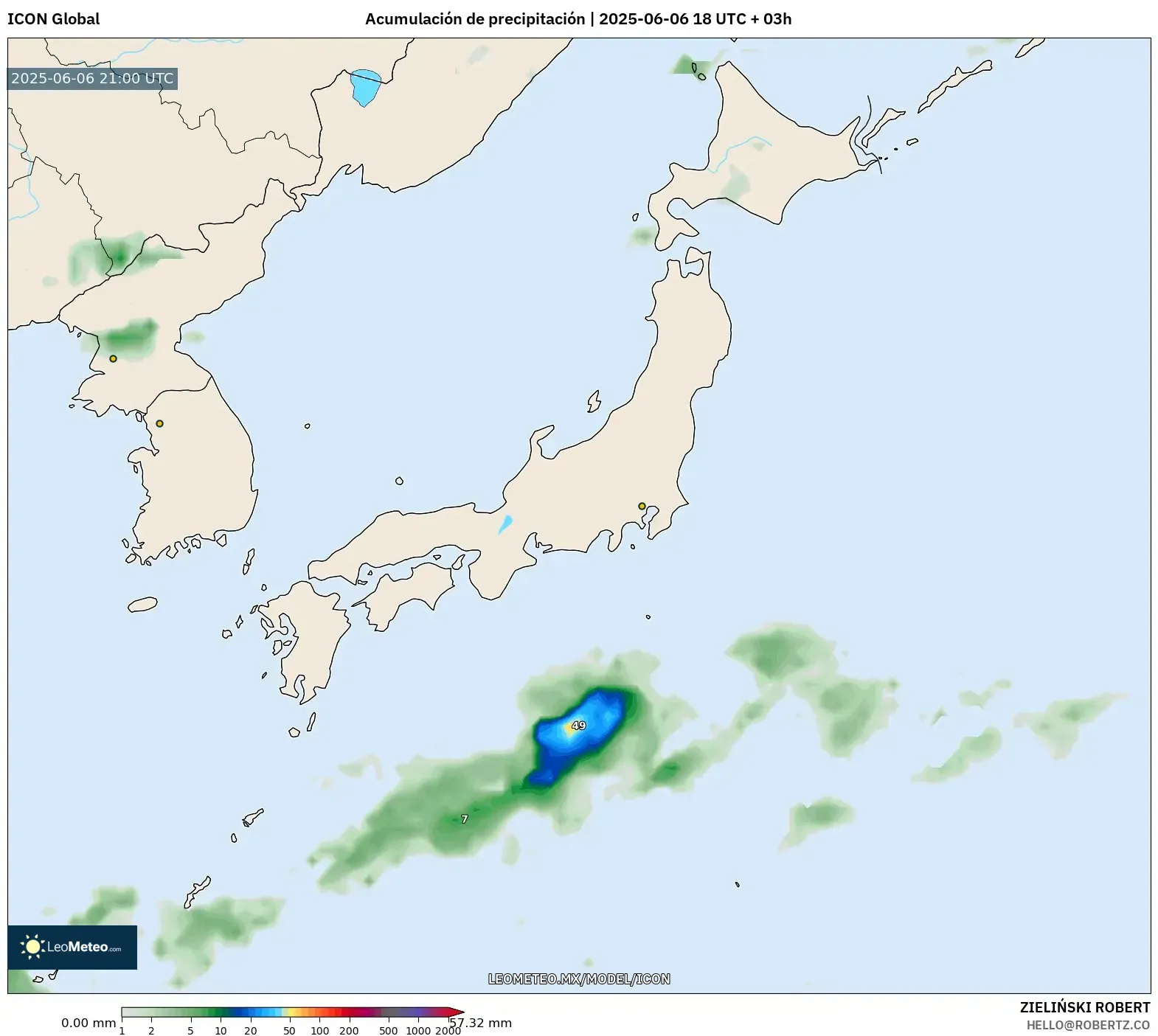 ICON model - Japón, Acumulación de precipitación ICON model - Japón, Acumulación de precipitación
