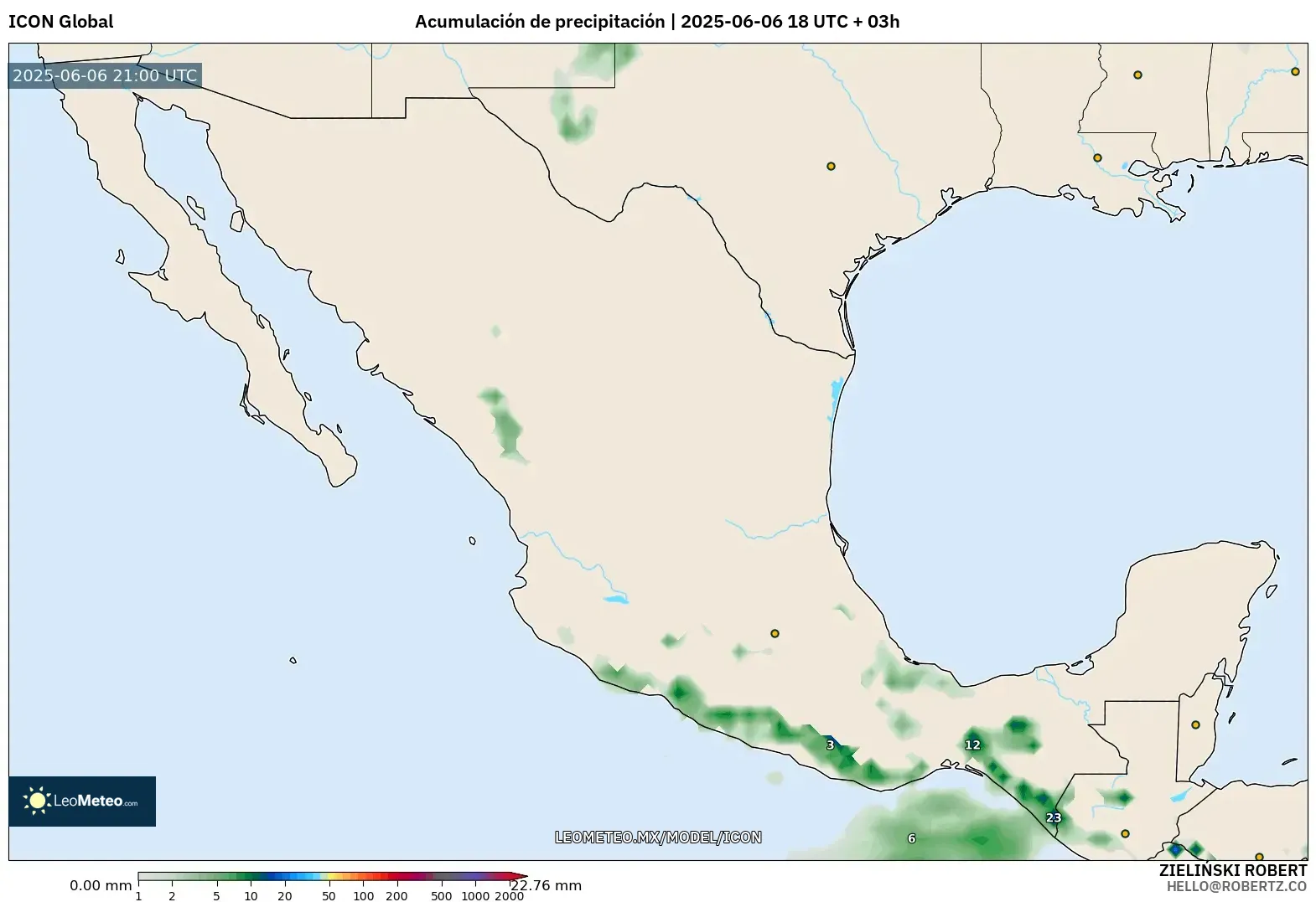 ICON model - México, Acumulación de precipitación ICON model - México, Acumulación de precipitación