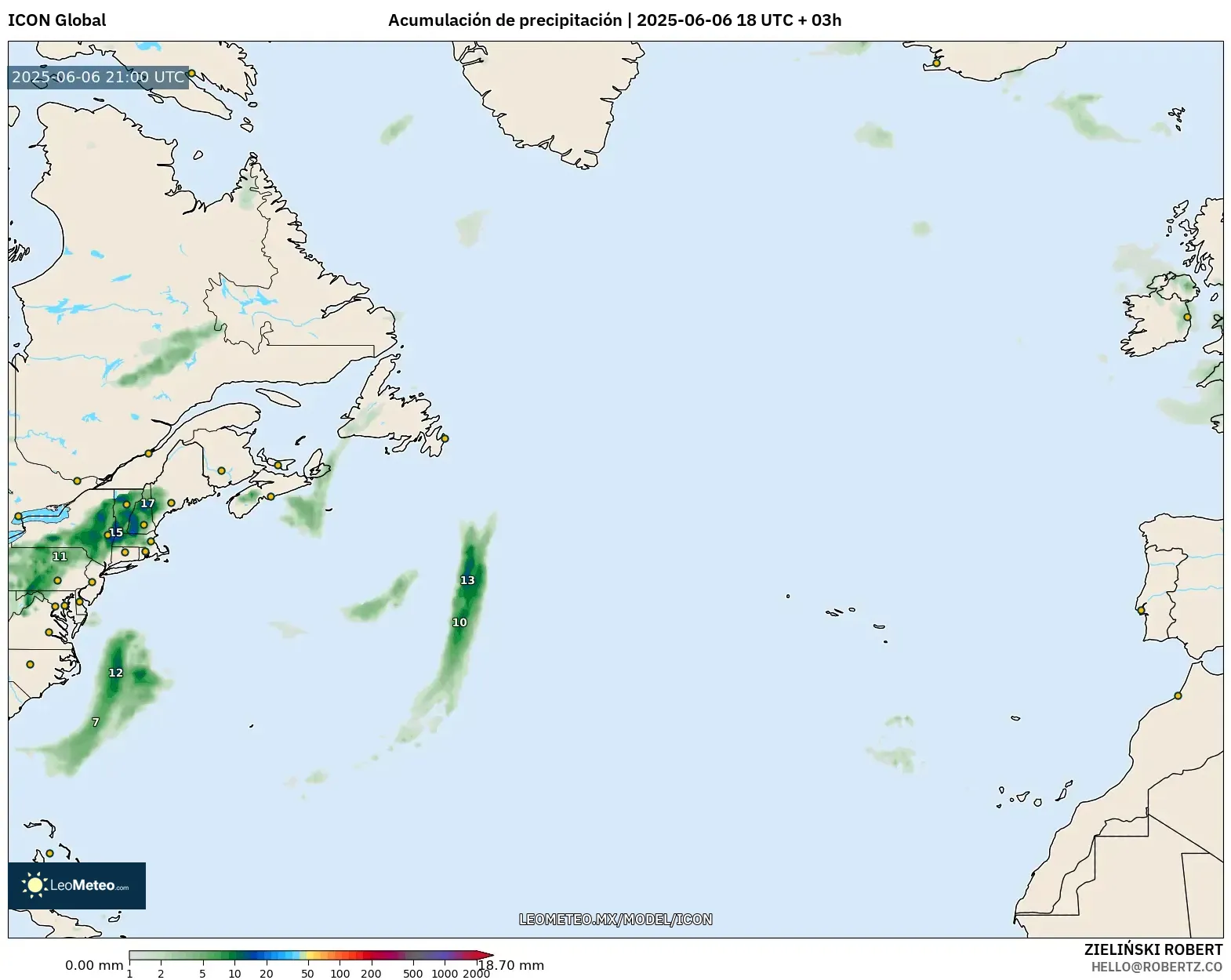 ICON model - Norte Atlántico, Acumulación de precipitación ICON model - Norte Atlántico, Acumulación de precipitación