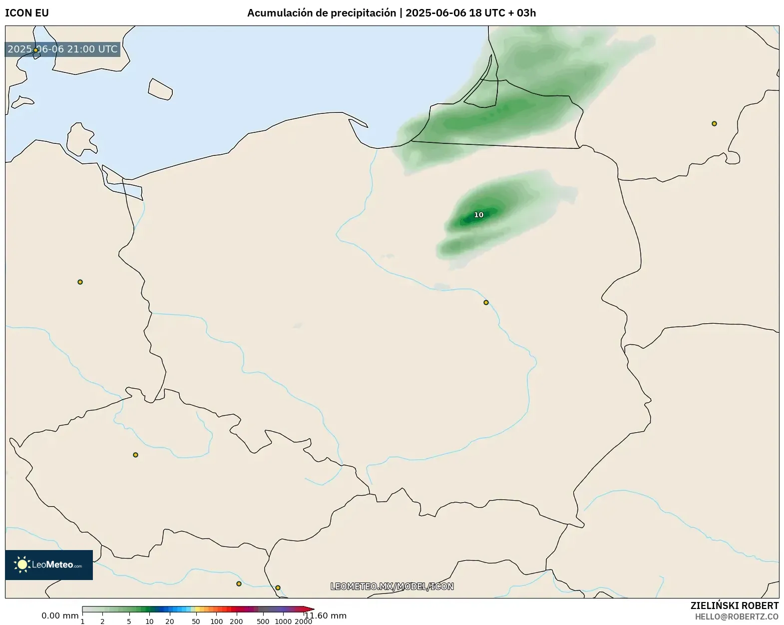 ICON model - Polonia, Acumulación de precipitación ICON model - Polonia, Acumulación de precipitación