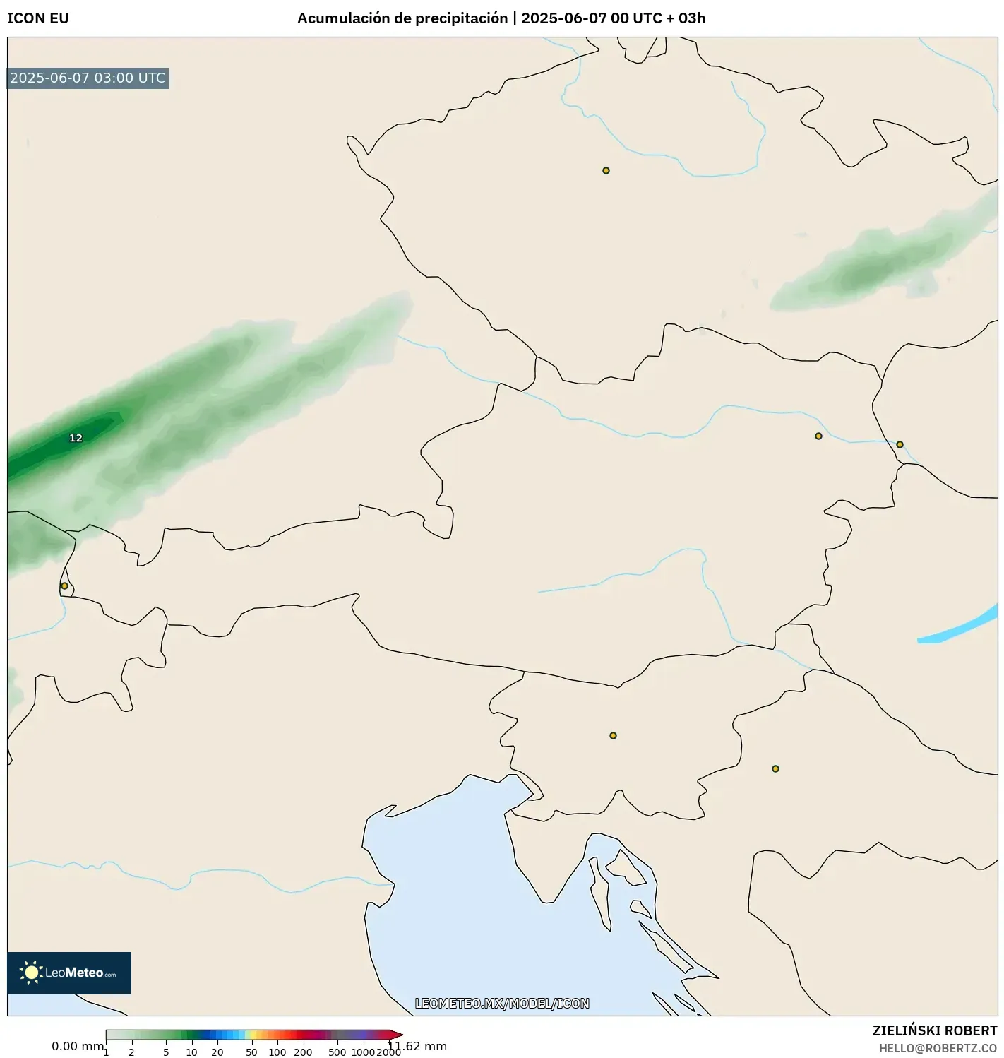 ICON model - Austria, Acumulación de precipitación ICON model - Austria, Acumulación de precipitación