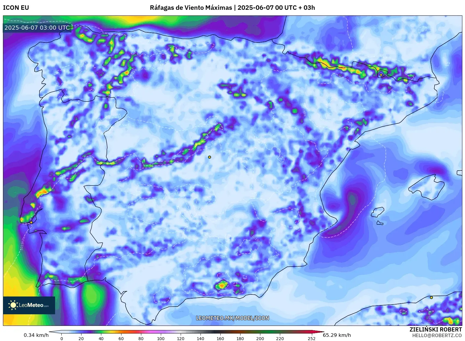ICON model - España, Ráfagas de Viento Máximas ICON model - España, Ráfagas de Viento Máximas