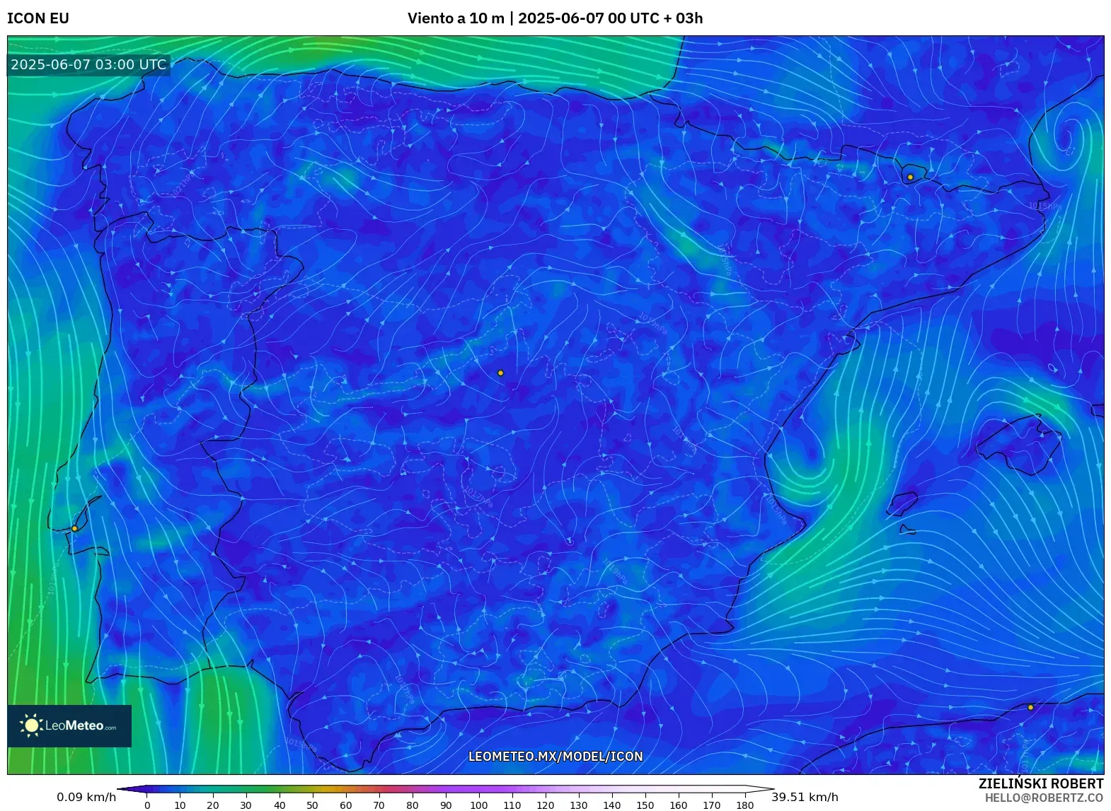 ICON model - España, Viento a 10 m ICON model - España, Viento a 10 m