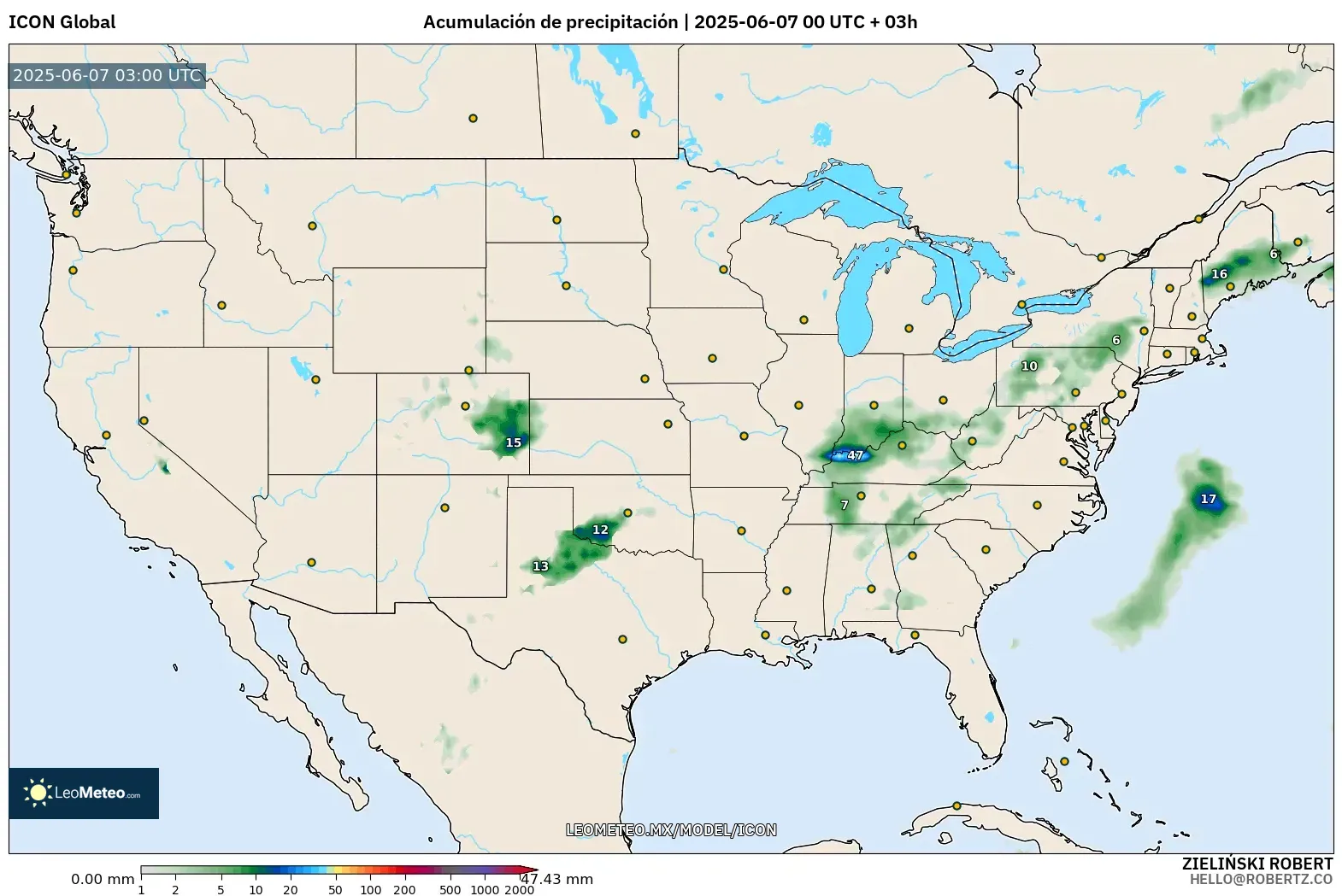 ICON model - Estados Unidos, Acumulación de precipitación ICON model - Estados Unidos, Acumulación de precipitación