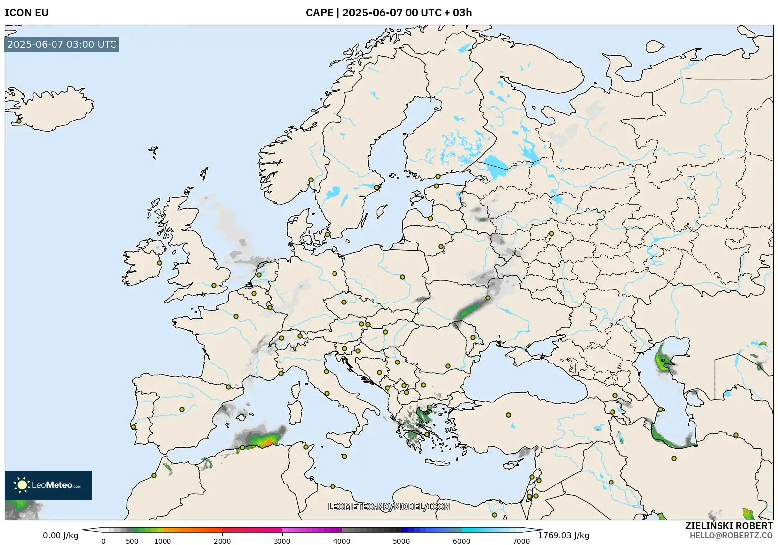 ICON model - Europa, CAPE