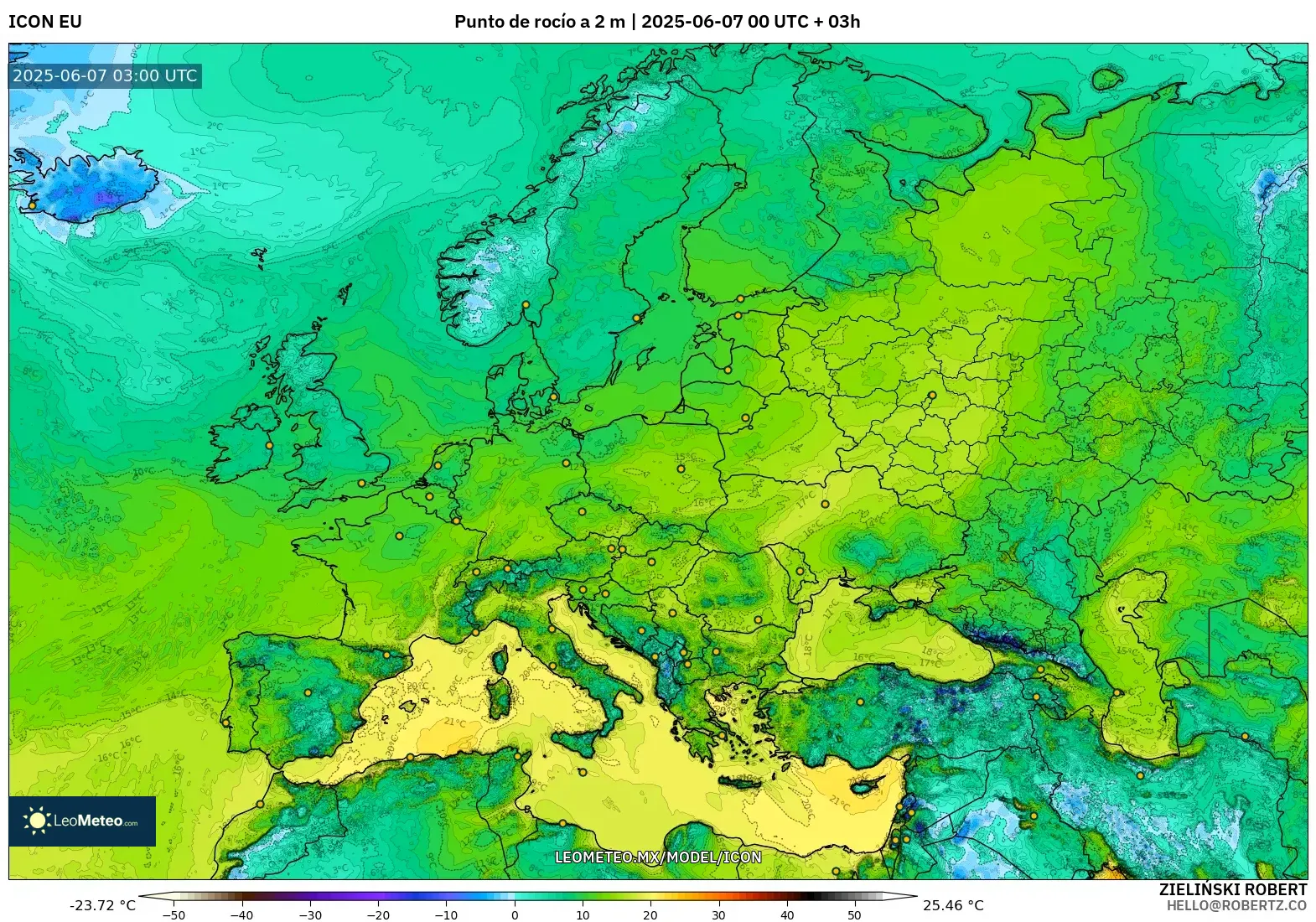 ICON model - Europa, Punto de rocío a 2 m
