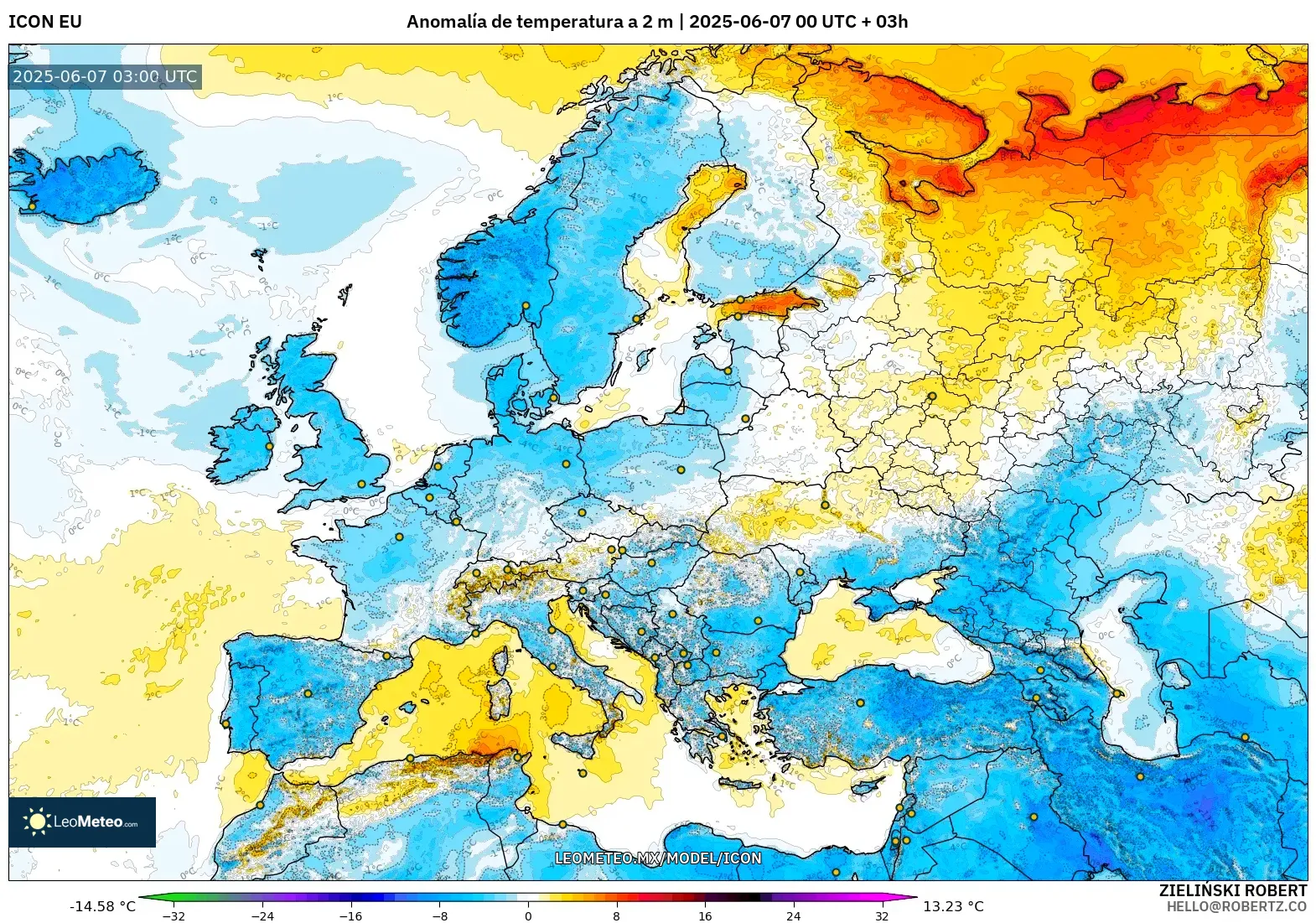 ICON model - Europa, Anomalía de temperatura a 2 m