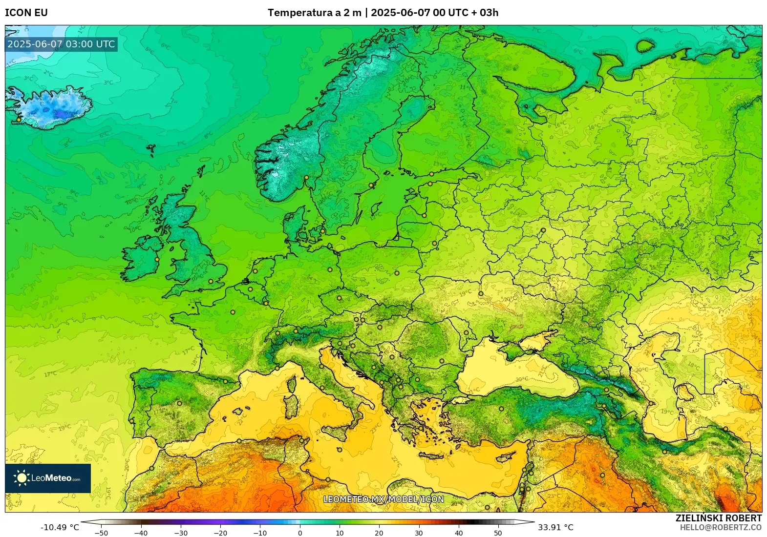 ICON model - Europa, Temperatura a 2 m