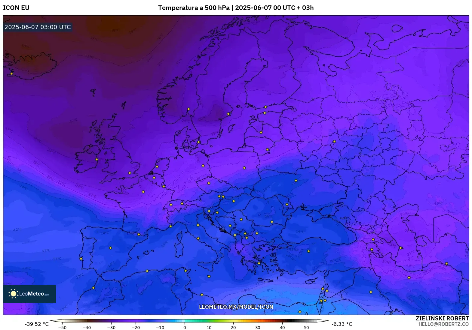 ICON model - Europa, Temperatura a 500 hPa