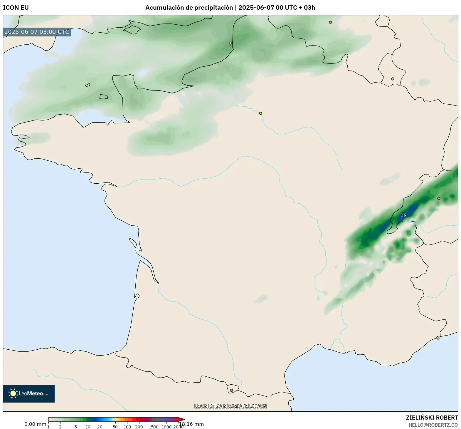 ICON model - Francia, Acumulación de precipitación