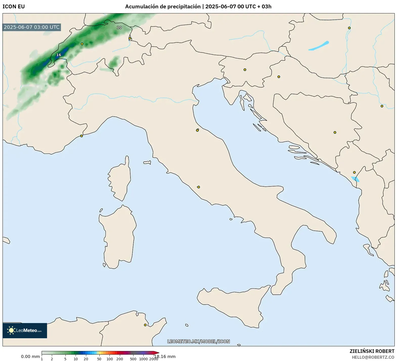 ICON model - Italia, Acumulación de precipitación