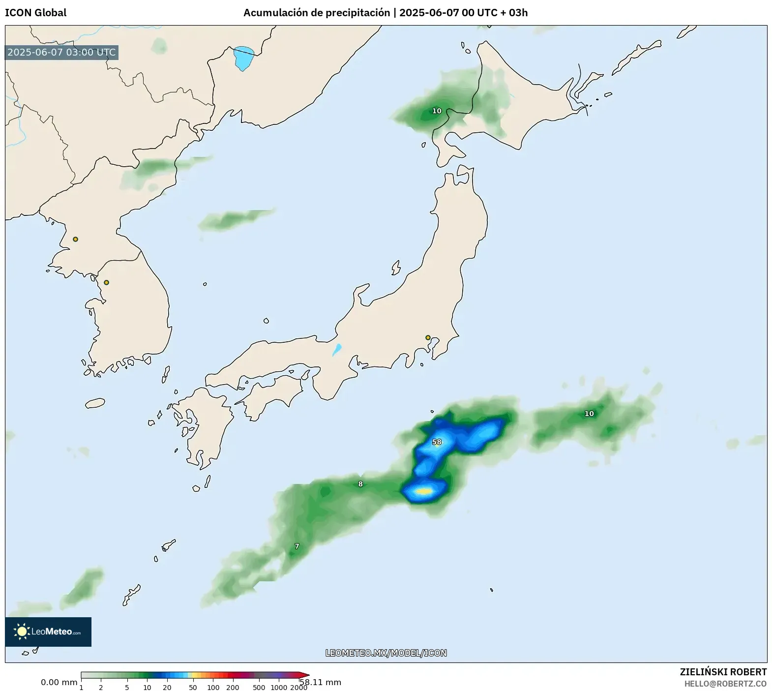 ICON model - Japón, Acumulación de precipitación ICON model - Japón, Acumulación de precipitación