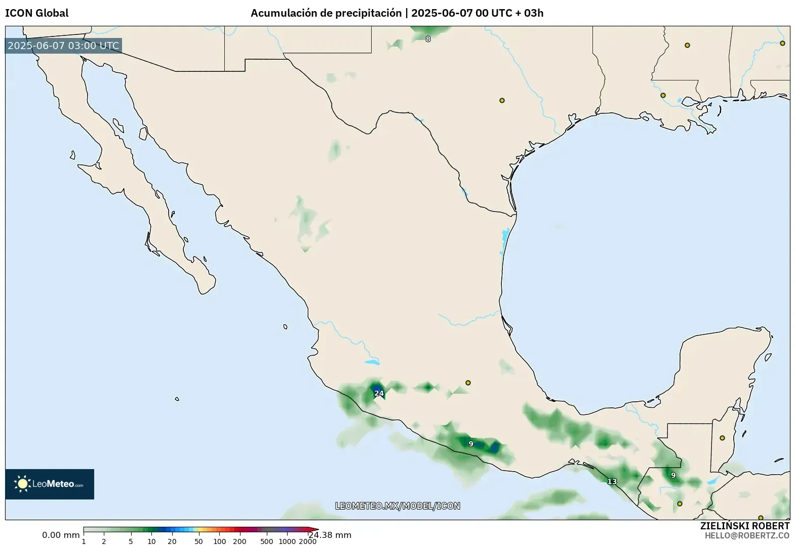 ICON model - México, Acumulación de precipitación