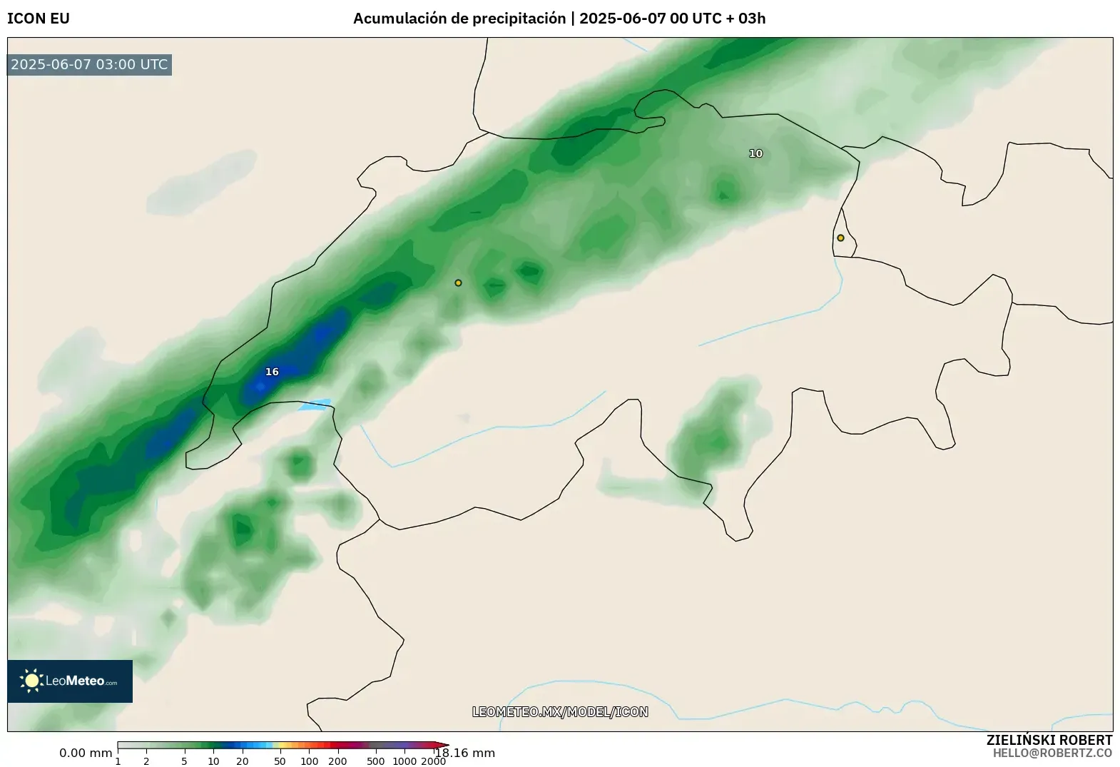 ICON model - Suiza, Acumulación de precipitación ICON model - Suiza, Acumulación de precipitación