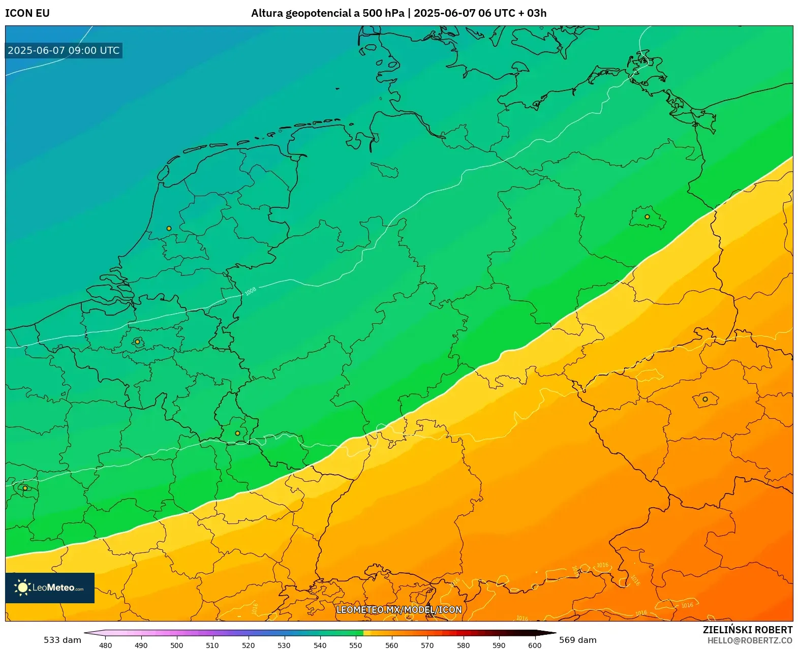 ICON model - Alemania, Altura geopotencial a 500 hPa ICON model - Alemania, Altura geopotencial a 500 hPa