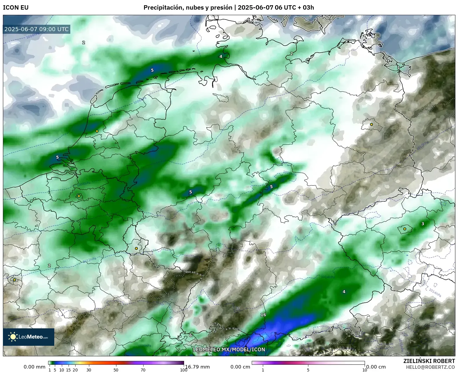 ICON model - Alemania, Precipitación, nubes y presión
