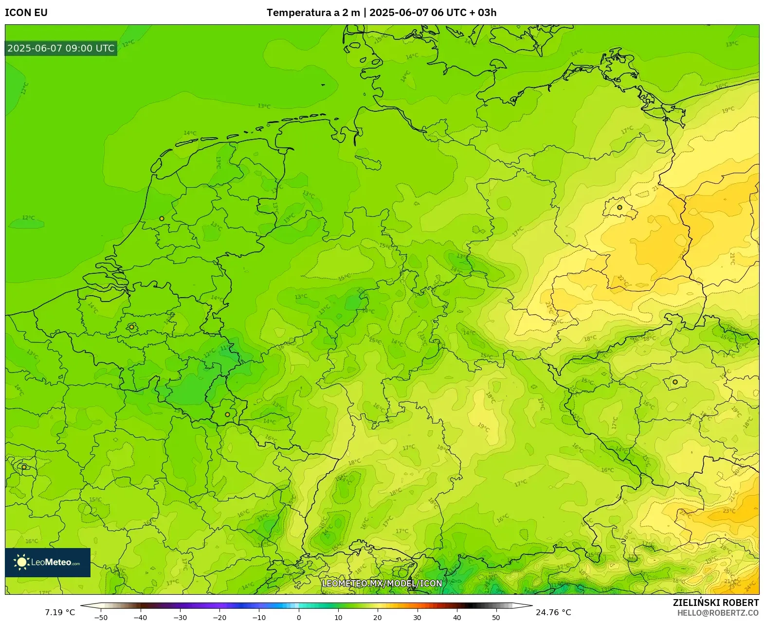 ICON model - Alemania, Temperatura a 2 m ICON model - Alemania, Temperatura a 2 m