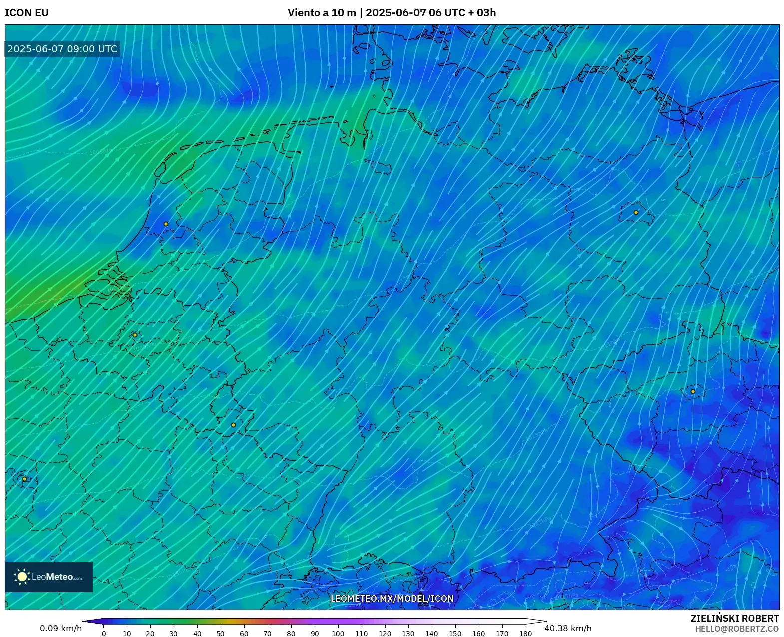 ICON model - Alemania, Viento a 10 m ICON model - Alemania, Viento a 10 m