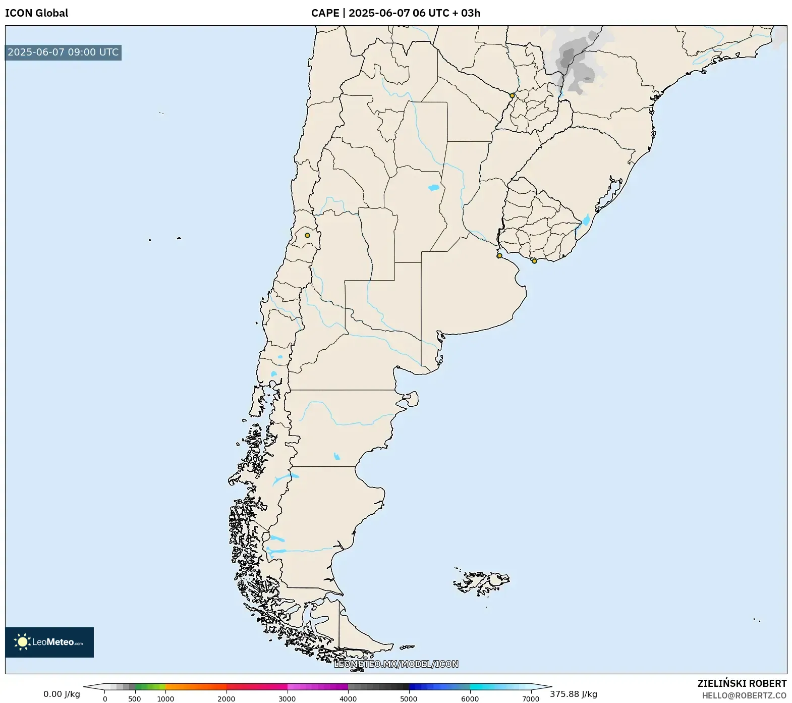ICON model - Argentina, CAPE ICON model - Argentina, CAPE