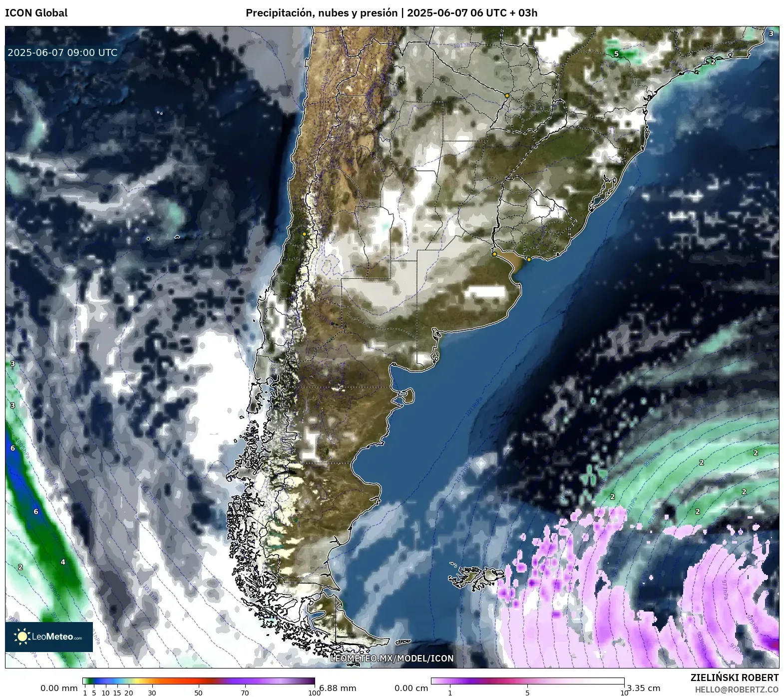 ICON model - Argentina, Precipitación, nubes y presión