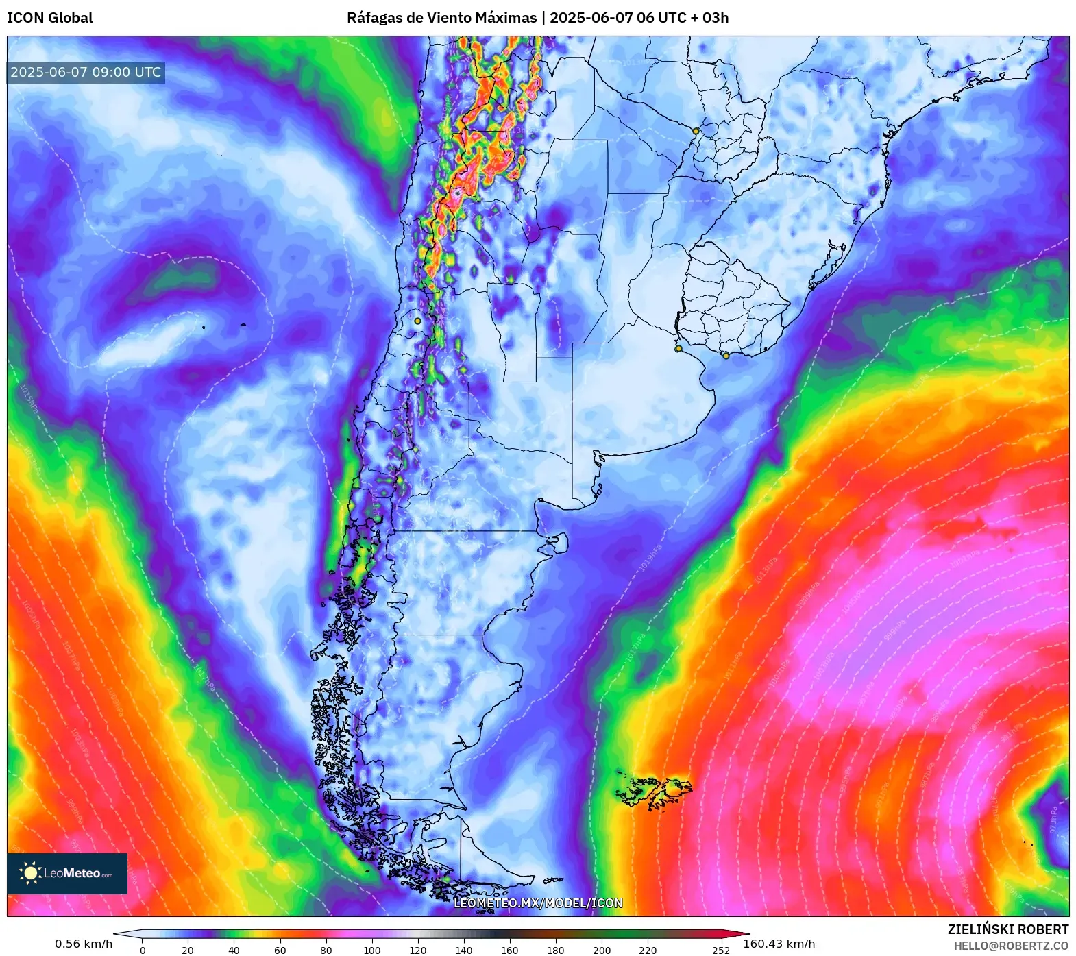 ICON model - Argentina, Ráfagas de Viento Máximas ICON model - Argentina, Ráfagas de Viento Máximas