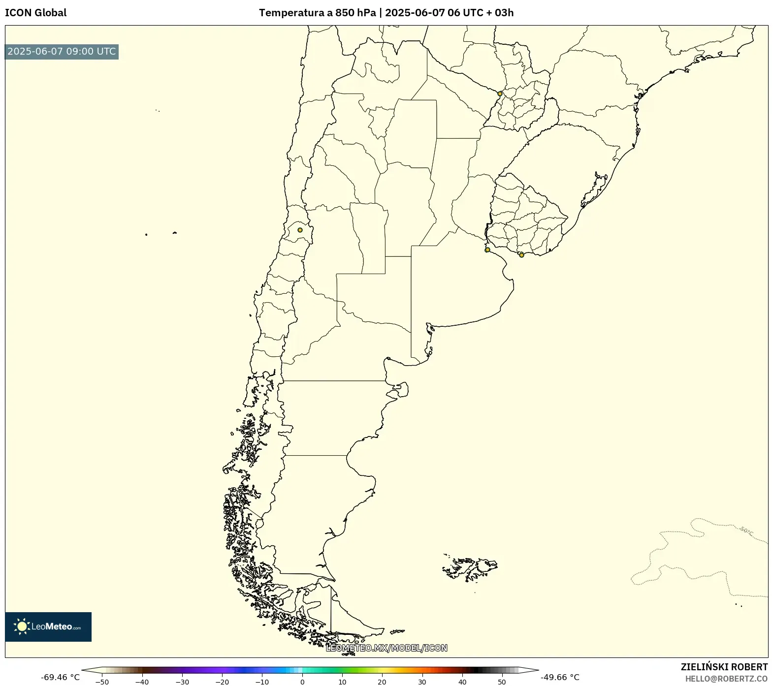 ICON model - Argentina, Temperatura a 850 hPa ICON model - Argentina, Temperatura a 850 hPa