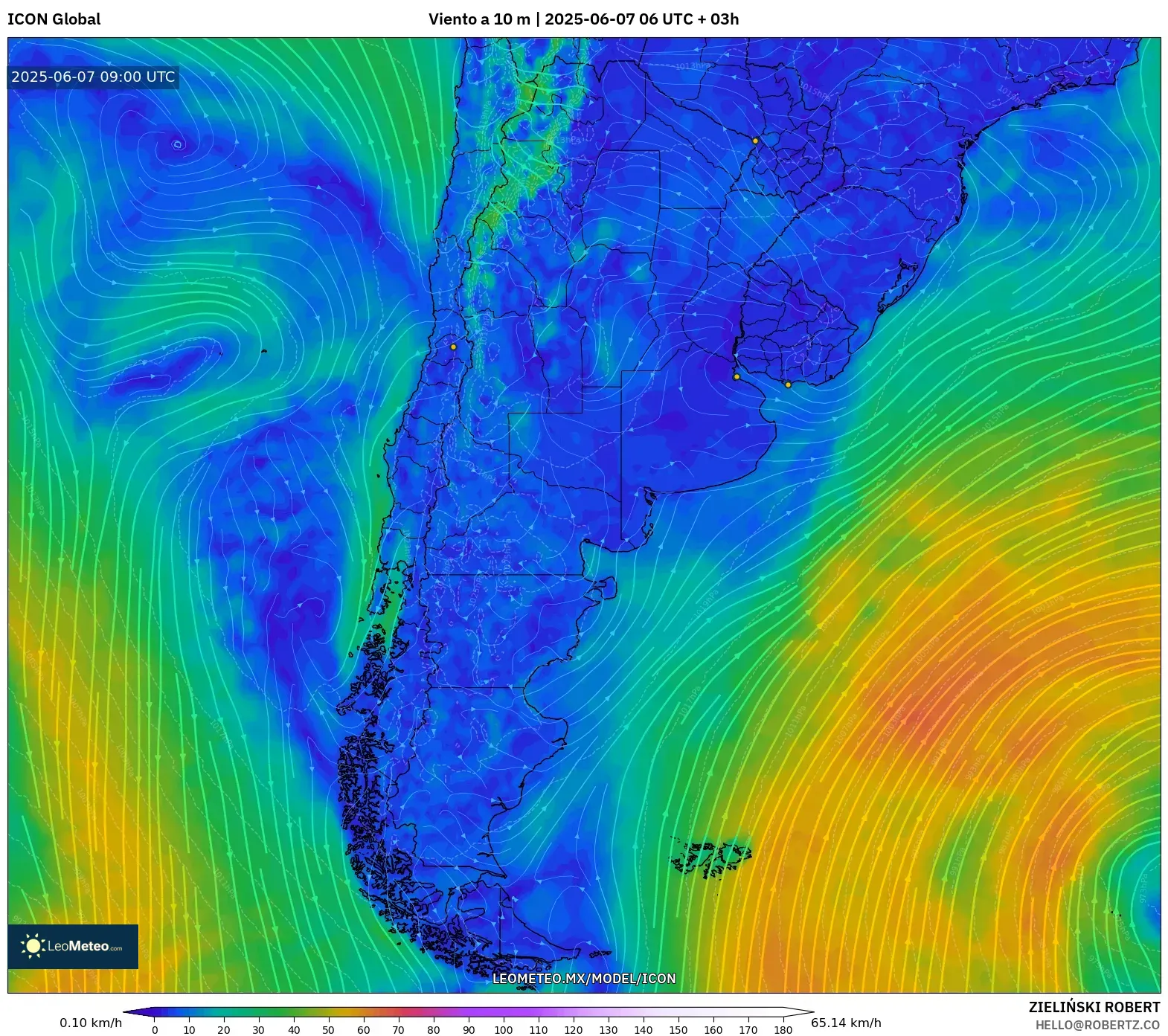 ICON model - Argentina, Viento a 10 m