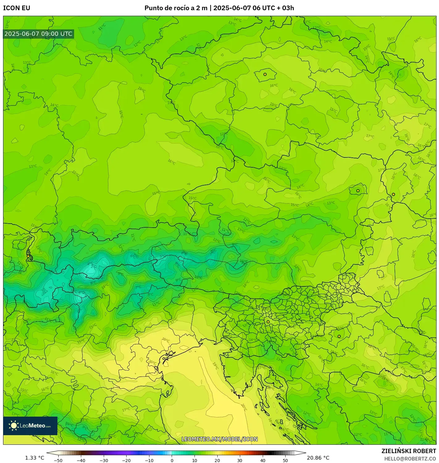 ICON model - Austria, Punto de rocío a 2 m
