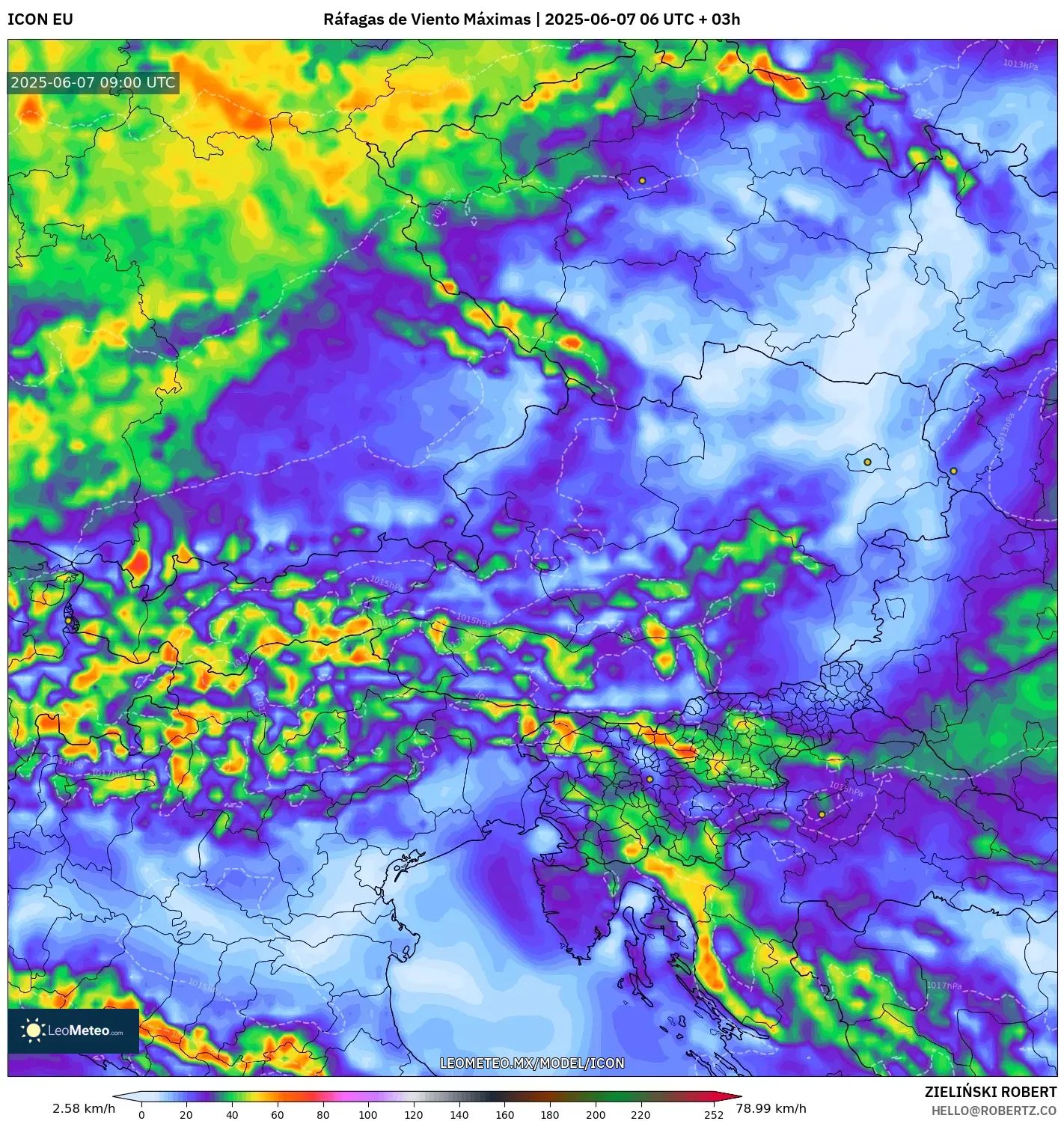 ICON model - Austria, Ráfagas de Viento Máximas ICON model - Austria, Ráfagas de Viento Máximas