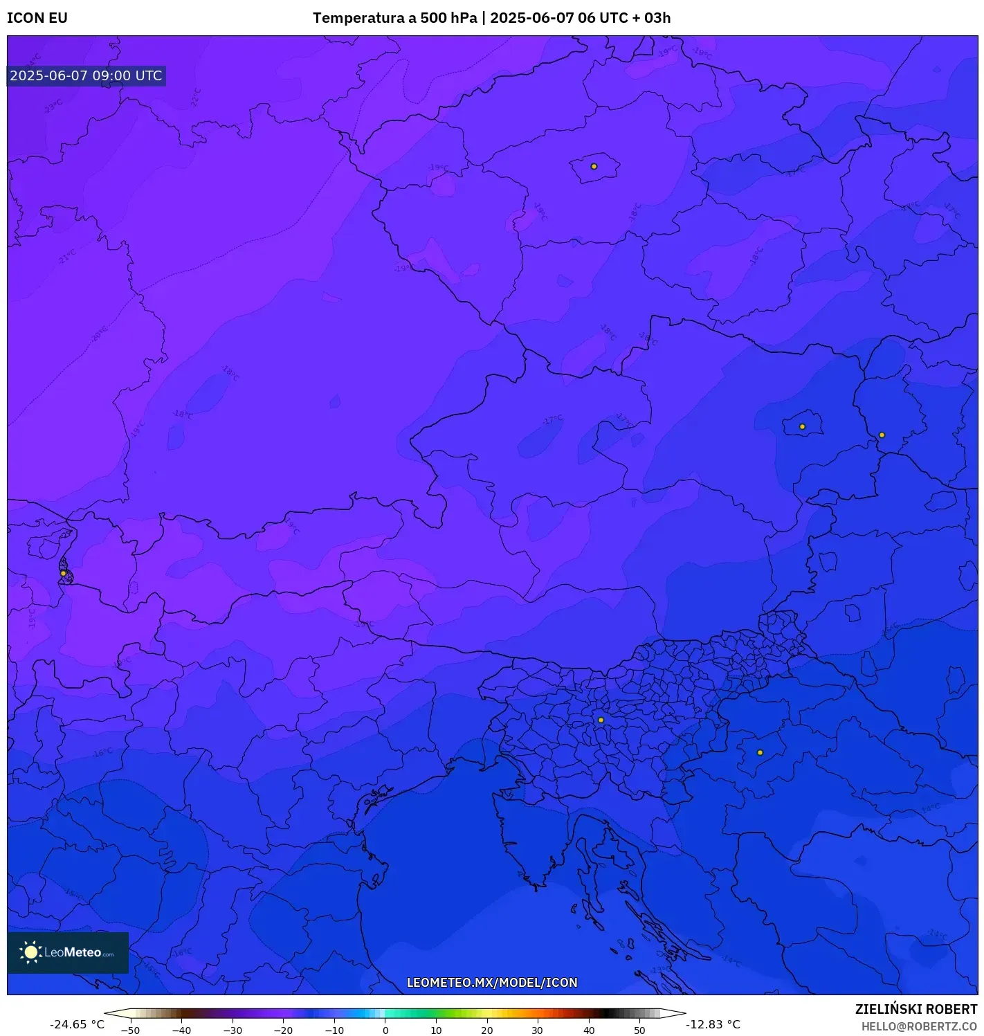 ICON model - Austria, Temperatura a 500 hPa ICON model - Austria, Temperatura a 500 hPa
