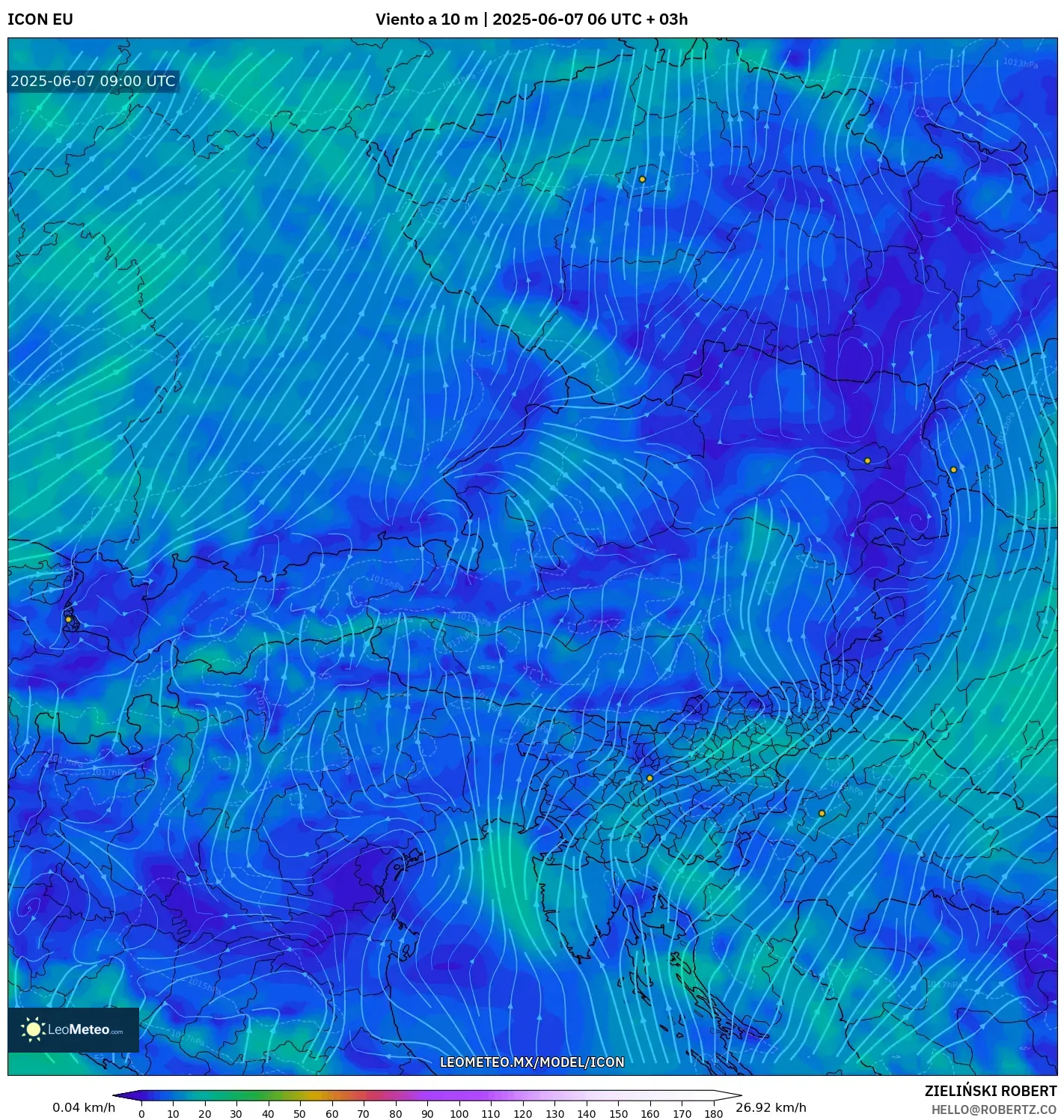 ICON model - Austria, Viento a 10 m ICON model - Austria, Viento a 10 m