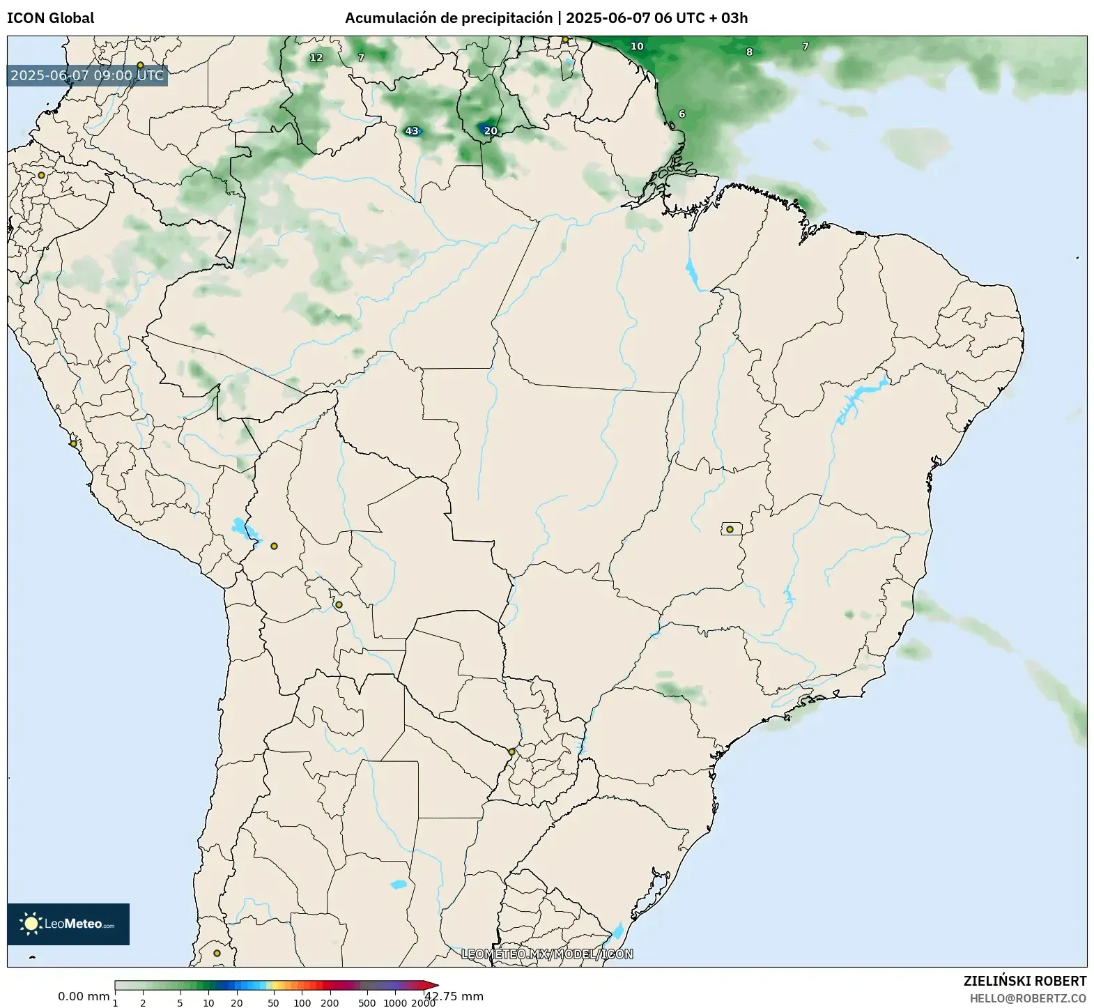 ICON model - Brasil, Acumulación de precipitación ICON model - Brasil, Acumulación de precipitación